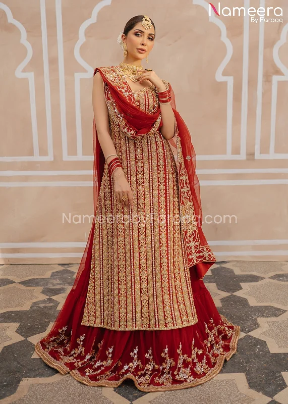 Pakistani Bridal Red Lehenga Kameez Dress Online #BS511