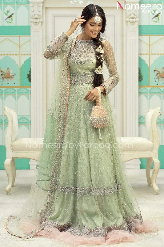 Pakistani Bridal Mint Green Lehenga Choli Dress #BS539