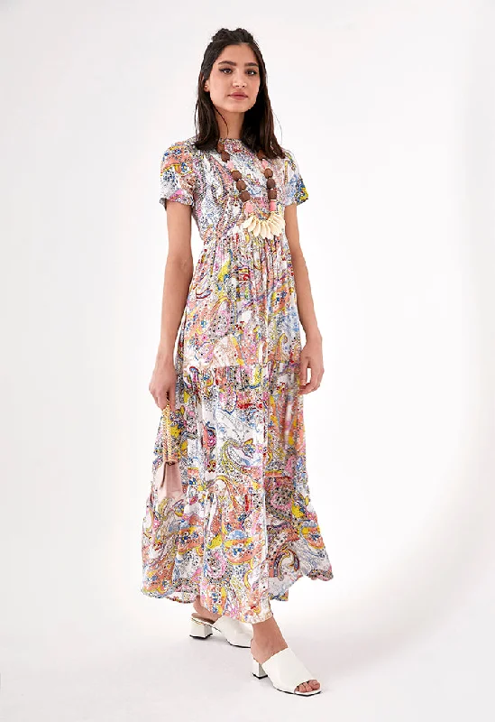 Shearing Details Printed Dress