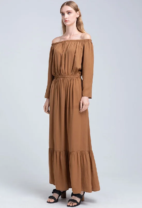 Off Shoulder Solid Maxi  Dress
