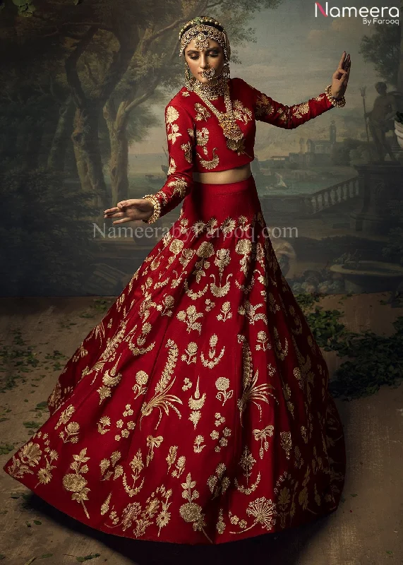 Red Silk Lehenga Choli Bridal Designer Dress #BN800