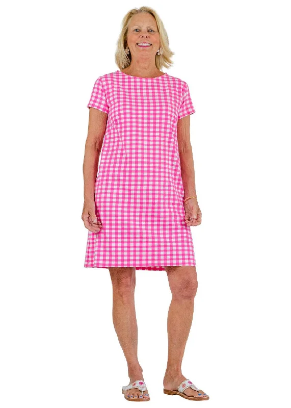 Marina Dress- Gingham Hot Pink/White