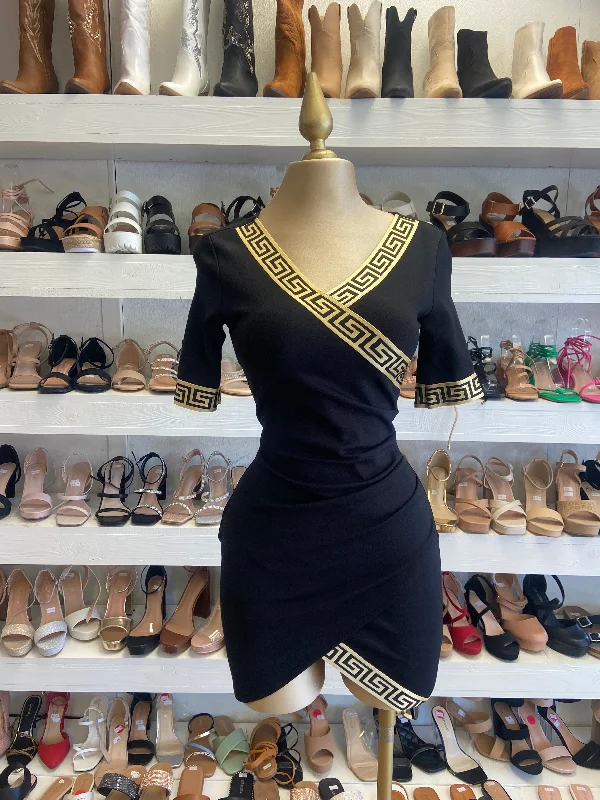 Black Crossed Print Lined Dress