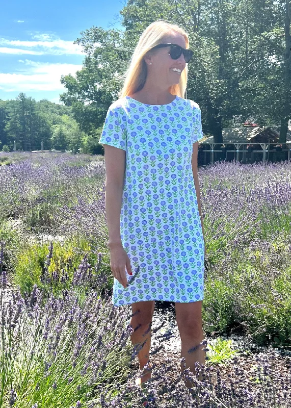 Marina Dress - Little Zinnias Lavender/White