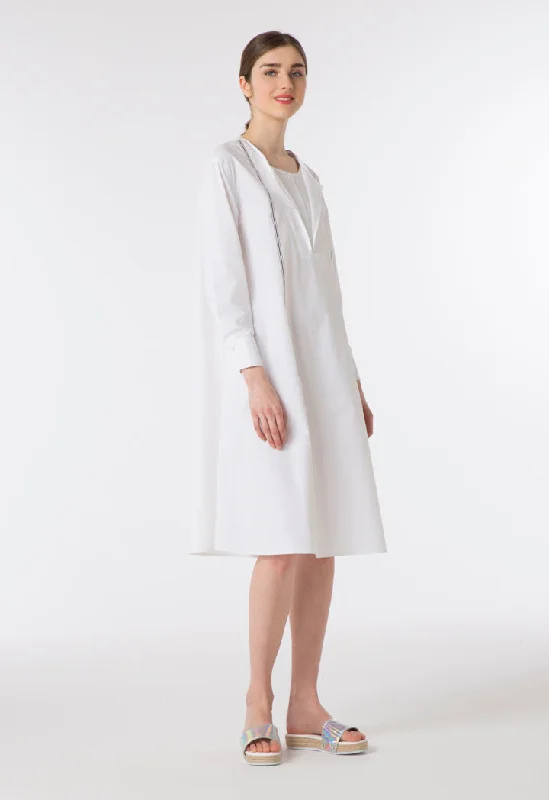 Poplin Dress With Striped Piping