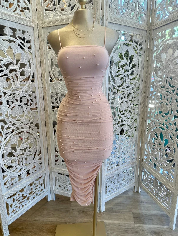 Pearl Detail Baby Pink Dress