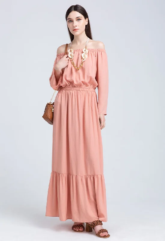Off Shoulder Solid Maxi  Dress