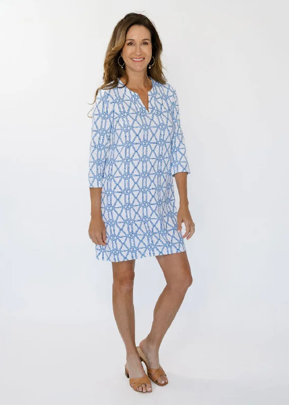 Lucille 3/4 Sleeve Dress - Bamboo Trellis Blue
