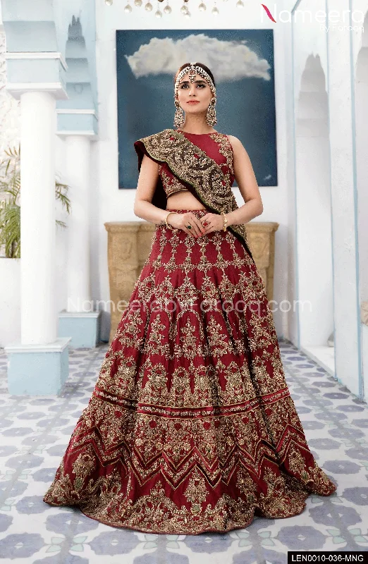 Pakistani Maroon Lehenga Bridal with Choli Dress #BS560