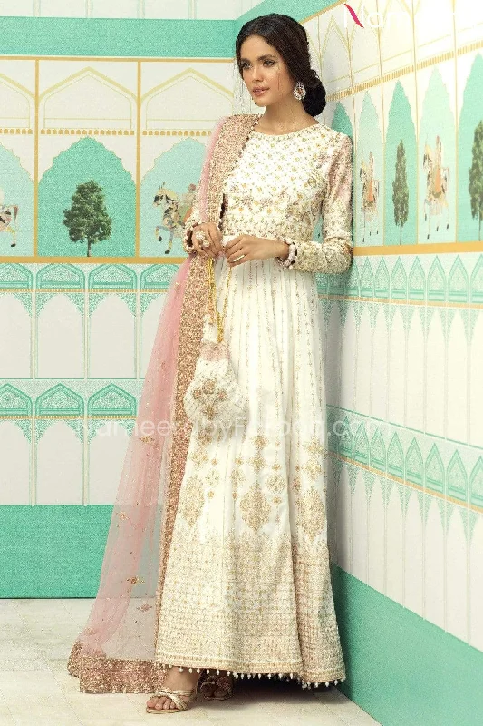 Latest Bridal Pishwas Pakistani White Dress #BS541