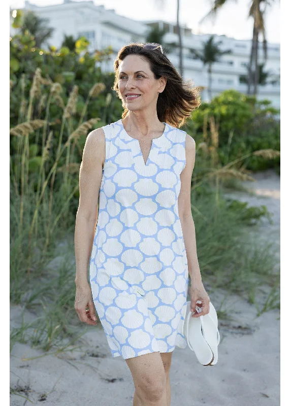Lucille Dress - Scallop Shells Blue/Tan
