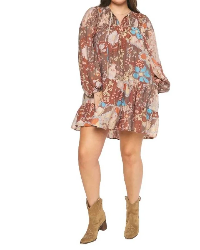 Show Me The Way Print Dress In Brown | Brown