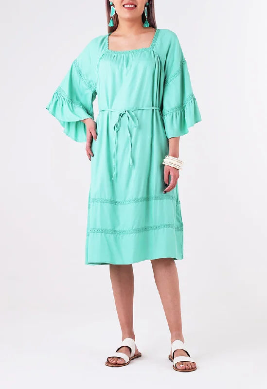 Crochet Trim Square Neck Dress
