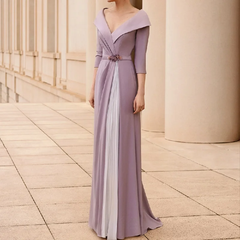 Getadme-Vintage Plus Size Mother Of The Bride Dresses A-Line Jersey Flowers 3/4 Sleeve Long Groom Mother Dresses For Weddings
