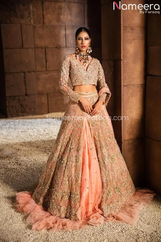 Pakistani Designer Peach Lehenga Bridal Dress #BN831