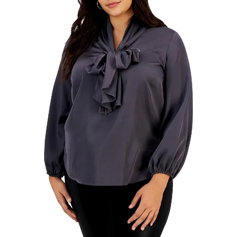 Bar III Womens Plus Front Tie Bow Blouse Modern Work Blouse