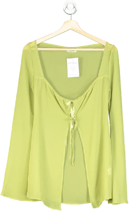 House of CB Lime Green Sheer Tie-Front Blouse XS Feminine Satin Blouse