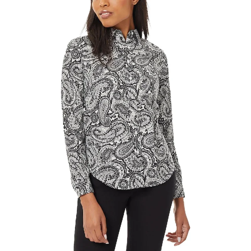 Jones New York Womens Cotton Paisley Blouse Lightweight Tunic Blouse