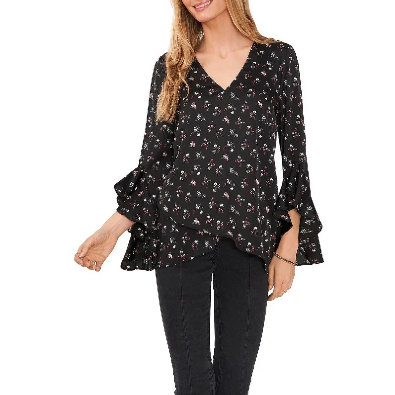 Vince Camuto Womens Satin Floral Blouse Feminine Puff Blouse