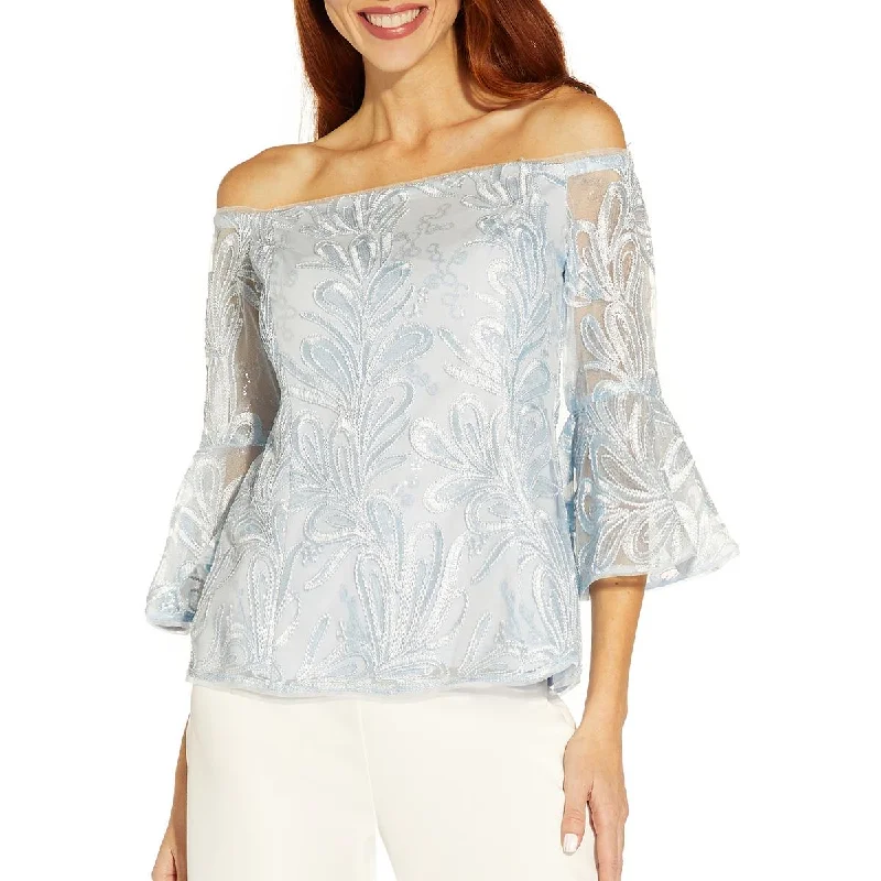 Adrianna Papell Womens Off-The-Shoulder Soutache Blouse Classic White Blouse