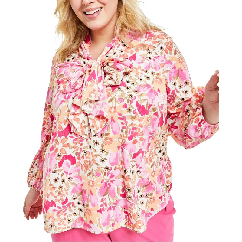 Bar III Womens Plus Floral Print Blouse Chic Ruffle Blouse