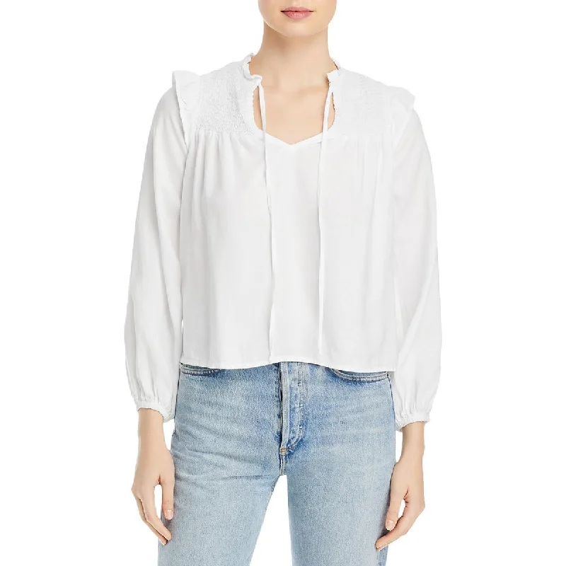 Bella Dahl Womens Tencel Smocked Blouse Embroidered Cotton Blouse