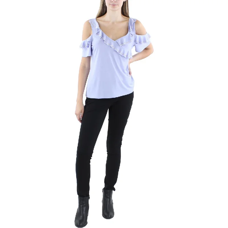 Belldini Womens Embellished  Blouse Asymmetric Hem Blouse