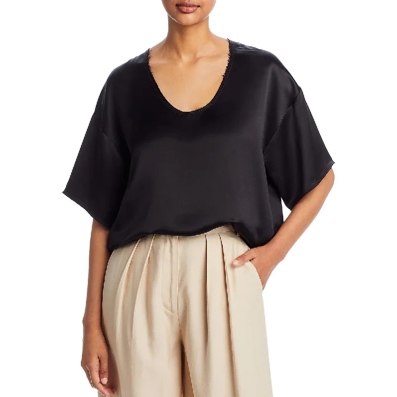 By Malene Birger Womens Satin Crewneck Blouse Elegant Peplum Blouse