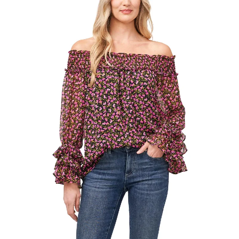 CeCe Womens Floral Print Polyester Blouse Double-Layered Blouse