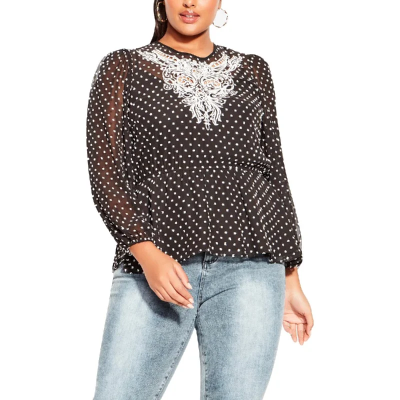 City Chic Womens Plus Embroidered Chiffon Blouse Versatile Layering Blouse