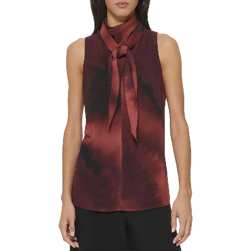 DKNY Womens Tie-Neck Sleeveless Blouse Soft Satin Blouse