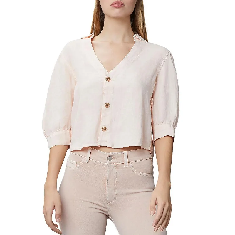 DL1961 Womens Linen Button-Down Blouse Embroidered Cotton Blouse