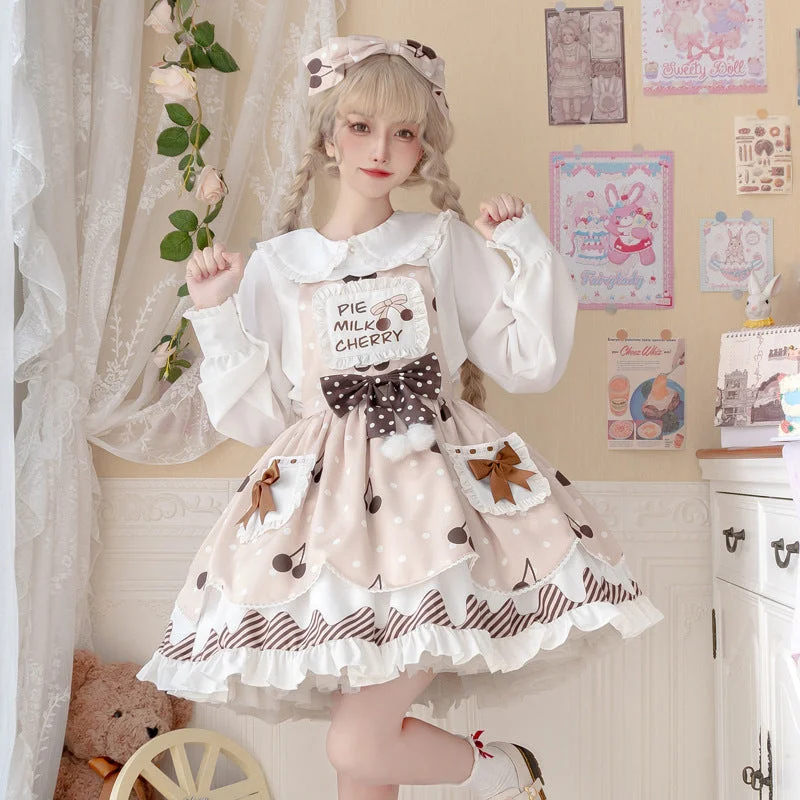 Eieyomi~Pie milk cherry~Sweet Lolita Salopette and Blouse Stylish Wrap Blouse