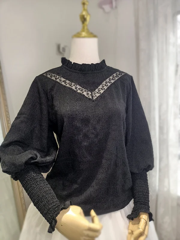 black mutton sleeve blouse