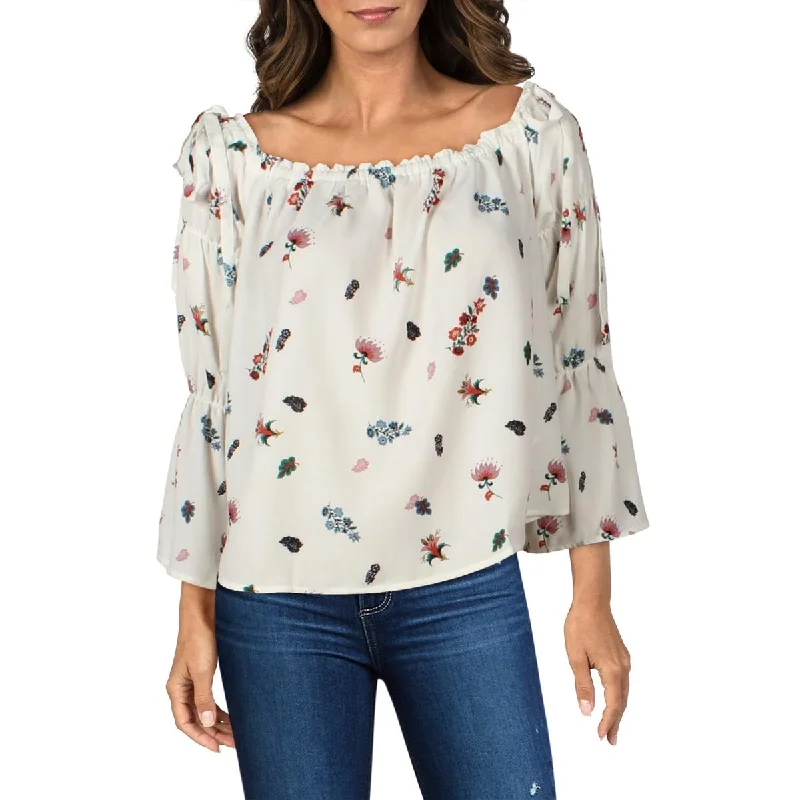 English Factory Womens Floral Off The Shoulder Blouse Embroidered Cotton Blouse