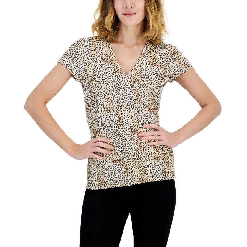 INC Womens Animal Print V Neck Blouse Backless Summer Blouse