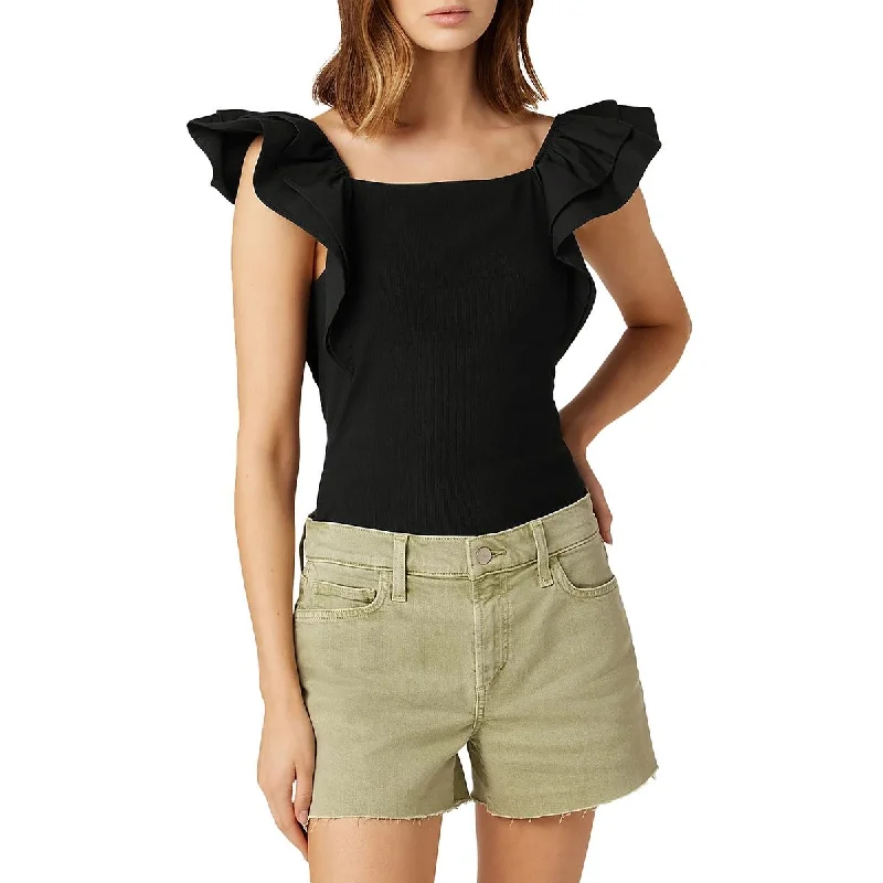 Joe's Womens Ribbed Flutter Sleeve Blouse Versatile Layering Blouse