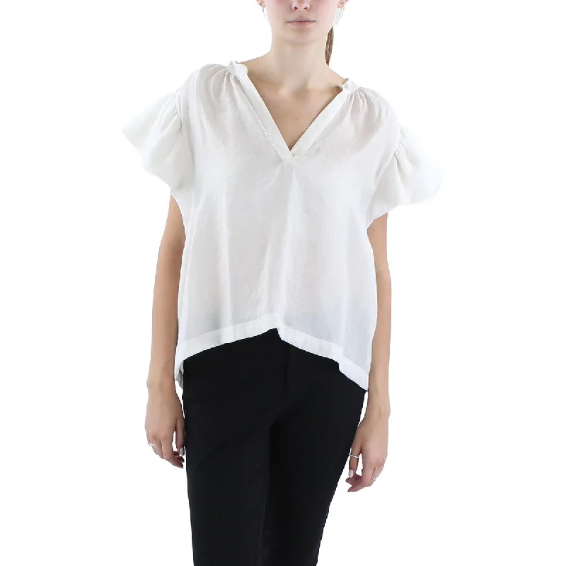 Jonathan Simkhai Womens Ayme Ruffled Tencel Blouse Soft Modal Blouse