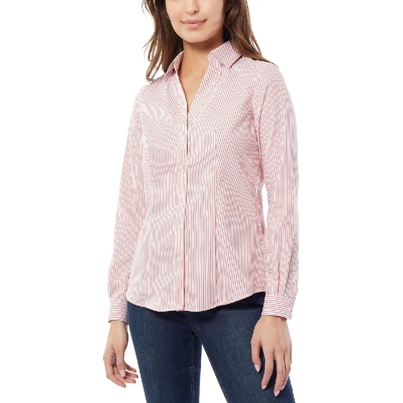 Jones New York Womens Cotton Striped Blouse Elegant Office Blouse