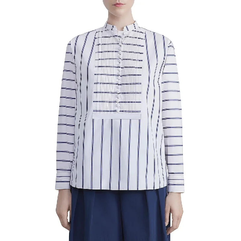 Lafayette 148 New York Womens Pintuck Striped Blouse Peter Pan Blouse