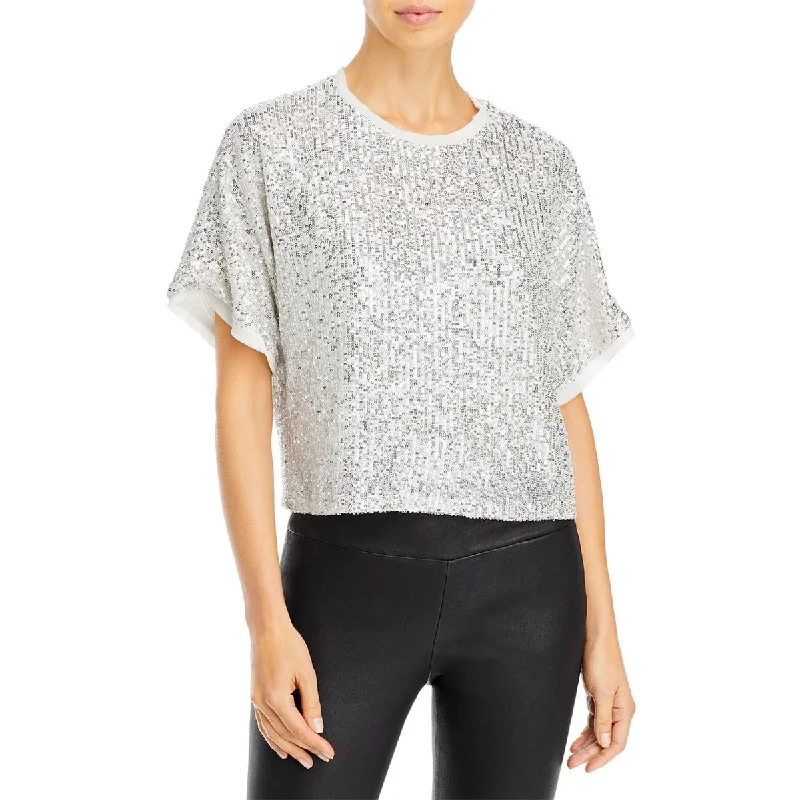 Lucy Paris Womens Serena Sequined Short Sleeves Blouse Delicate Pleat Blouse