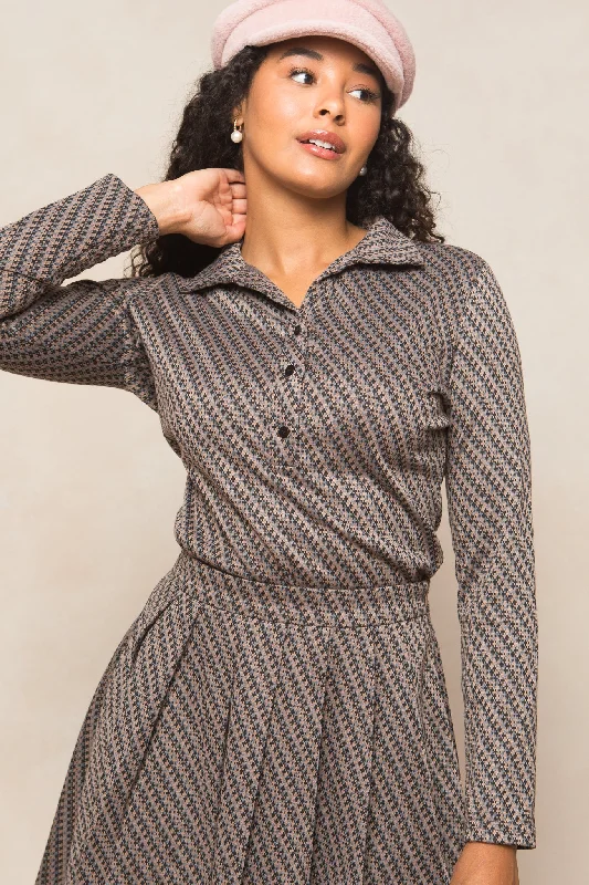 Piper Blouse in Houndstooth Satin Drape Blouse