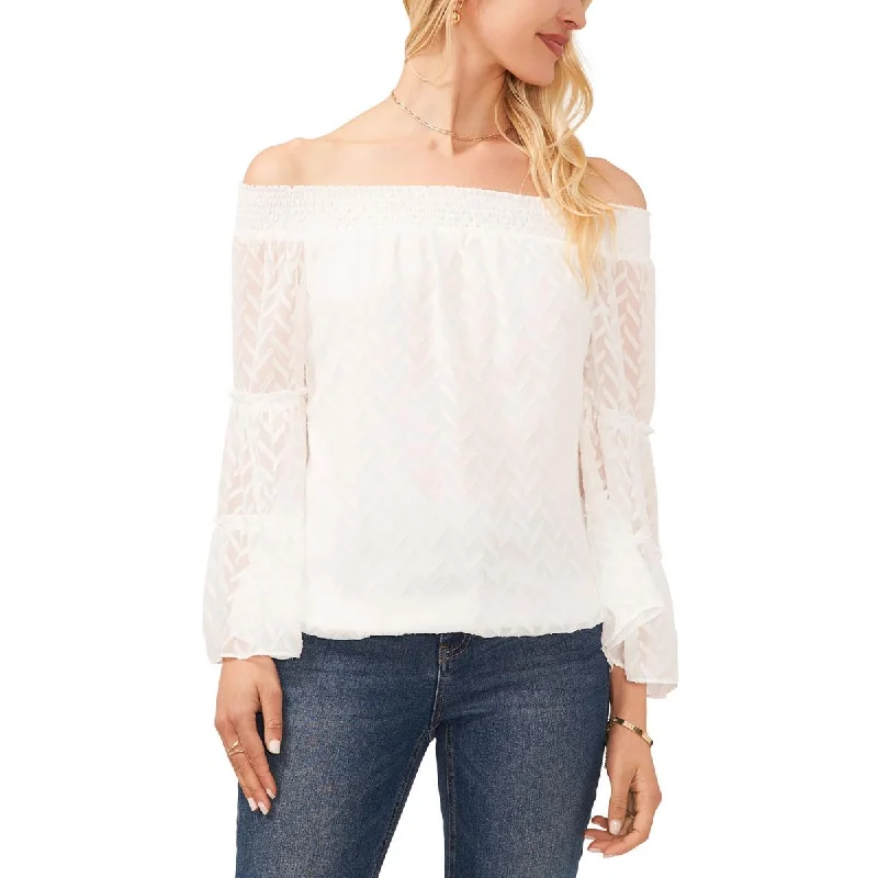 Sam and Jess Womens Chiffon Off-The-Shoulder Blouse Feminine Ruffle Blouse