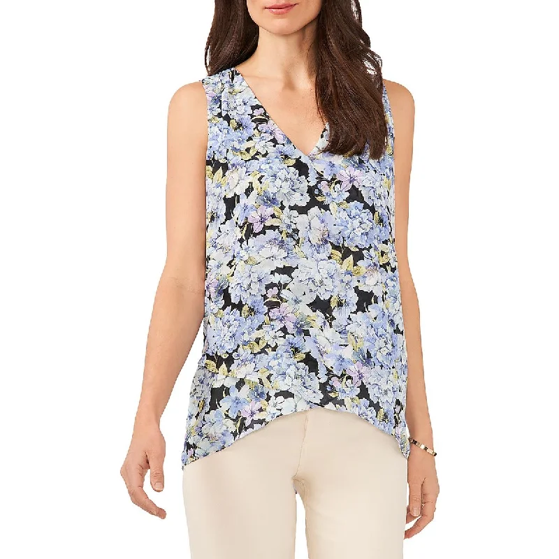 Vince Camuto Womens Floral Print V-Neck Blouse Soft Pastel Blouse