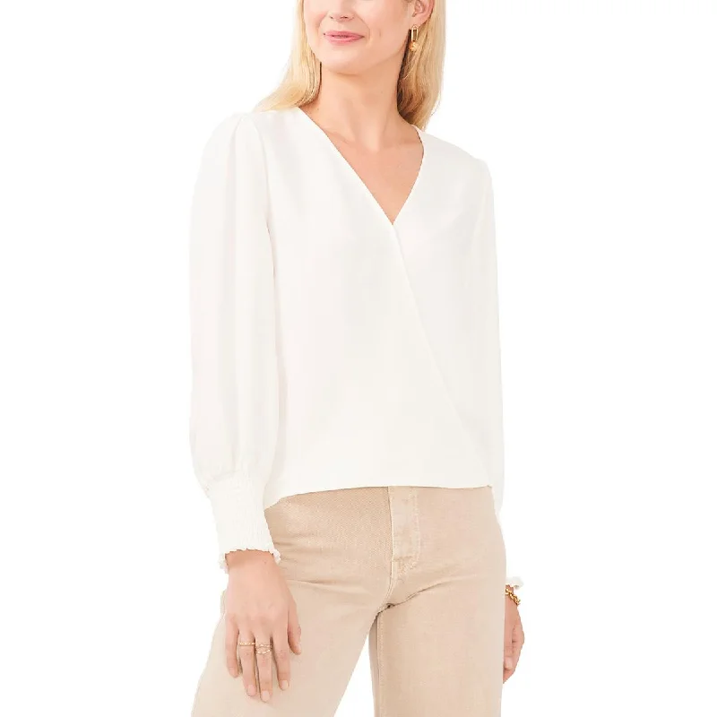 Vince Camuto Womens Chiffon V-Neck Blouse Satin Bow Blouse