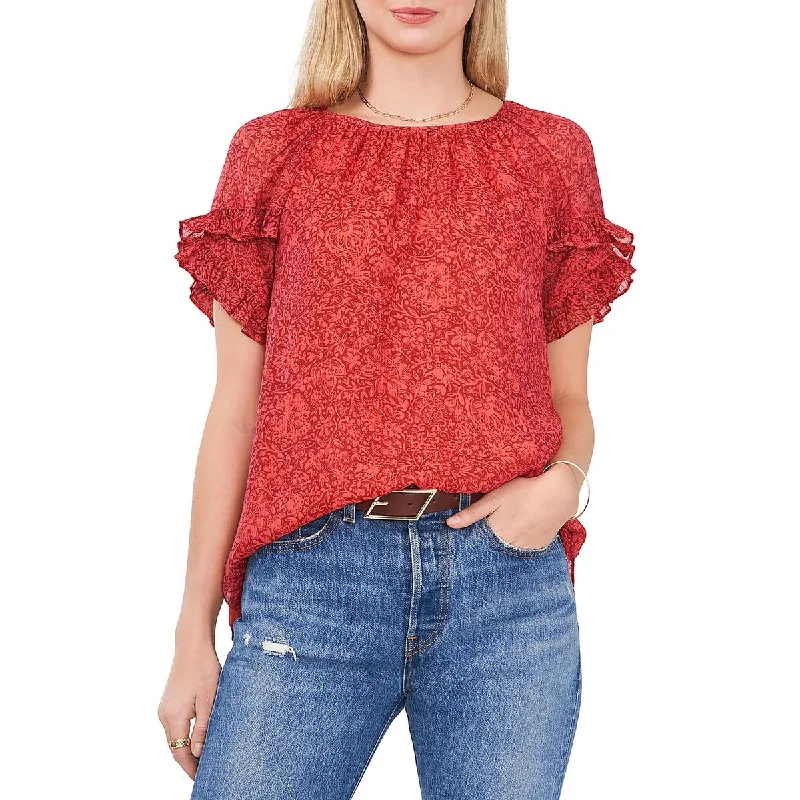 Vince Camuto Womens Paisley Ruffle Sleeve Blouse Drape Neck Blouse