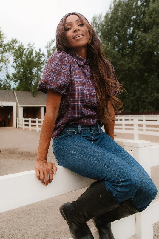 Virginia Blouse in Plaid Satin Bow Blouse