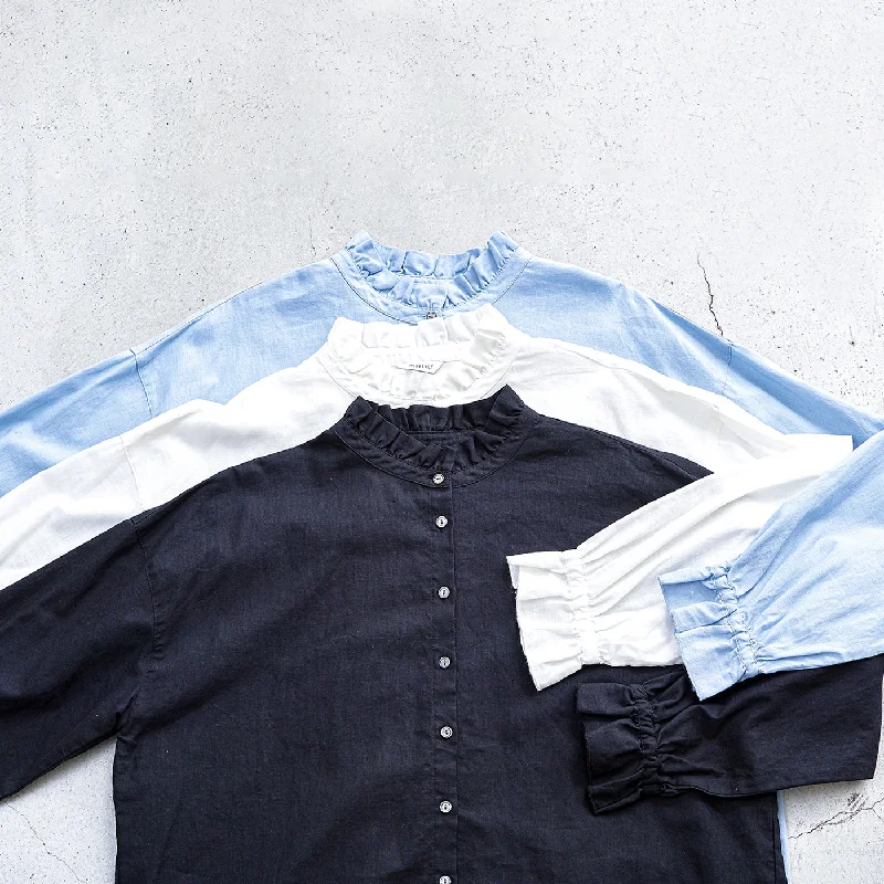 ［HEAVENLY ヘブンリー］ #002 Cotton Linen Frillcollar Blouse / コットン リネン フリル カラー ブラウス - 2447022 - Lightweight Chiffon Blouse