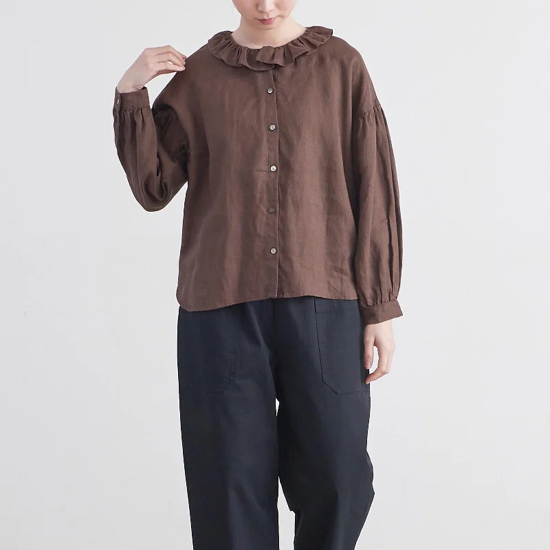［HEAVENLY ヘブンリー］ #003 Linen Frillcollar Blouse / リネン フリルカラー ブラウス - 2448032 - Elegant Silk Blouse