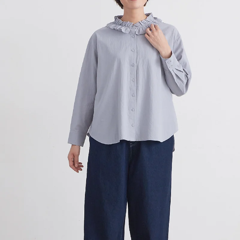 ［HEAVENLY ヘブンリー］ #009 Cotton Washer Frillcollar Blouse / コットン ワッシャー フリル カラー ブラウス - 2450092 - Double Button Blouse